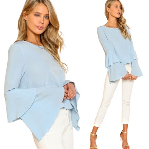 Tops - Blue Flare Sleeve Top